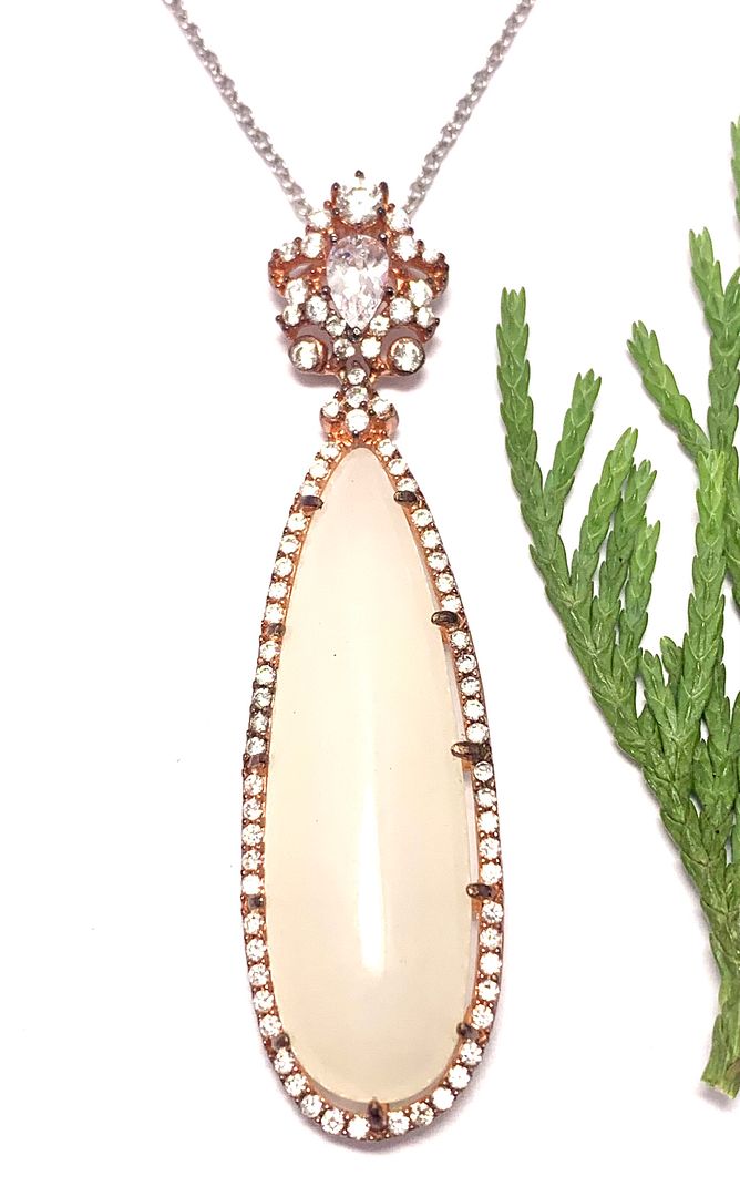 .925 Sterling Silver & 18k Rose Gold 3.00ctw Diamonique Diamond & 1.5” X 0.5” Natural White Quartz Necklace
