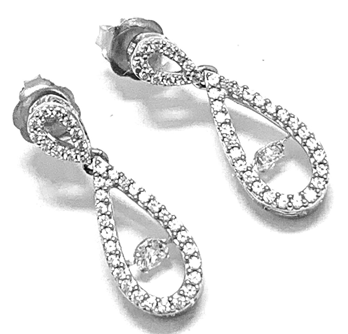 .925 Sterling Silver & 18k WG Dancing Diamond Design 1.00ctw Diamonique Diamond Stud Earrings