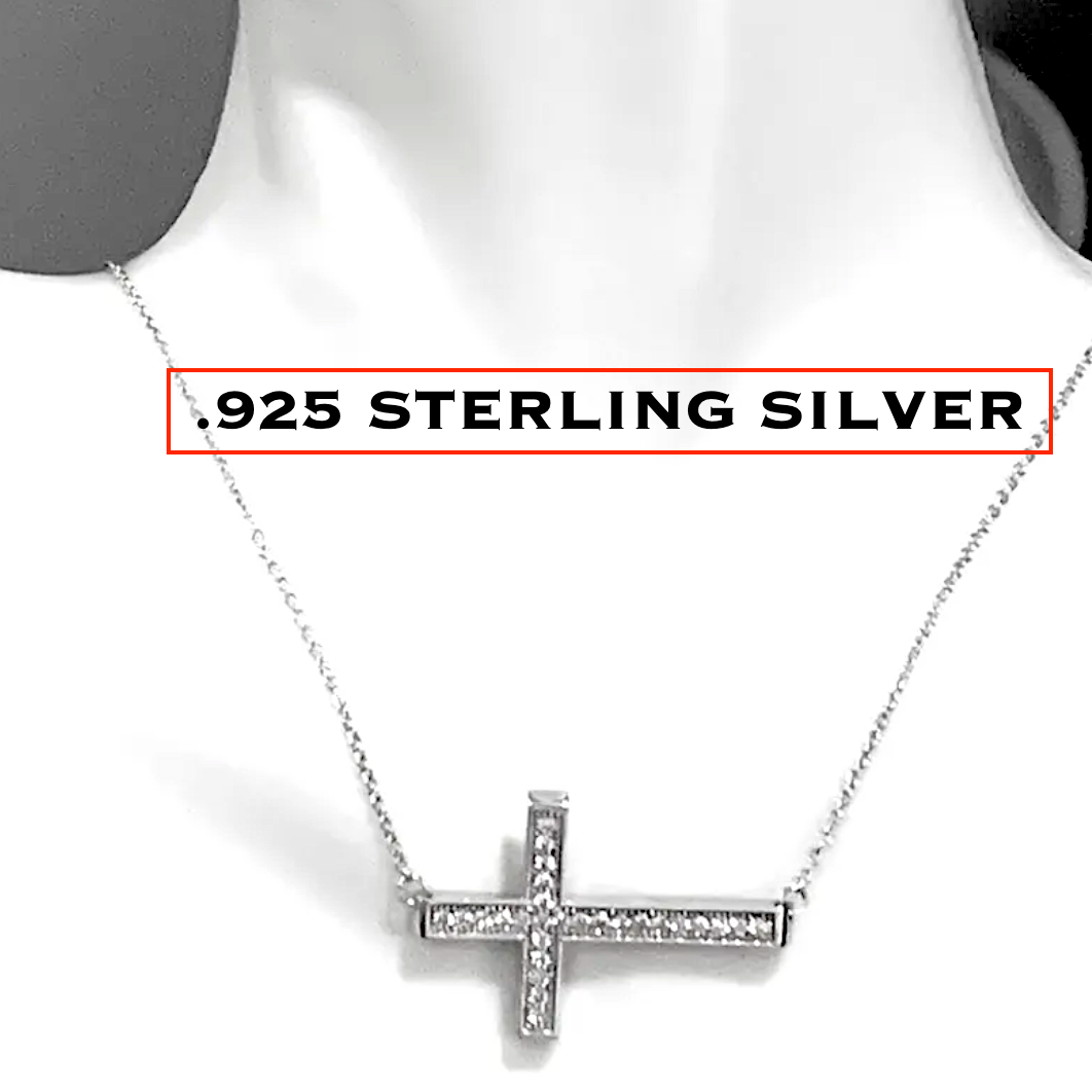 .925 Sterling Silver & 18k White Gold 0.35ctw Diamonique Diamond Cross Necklace