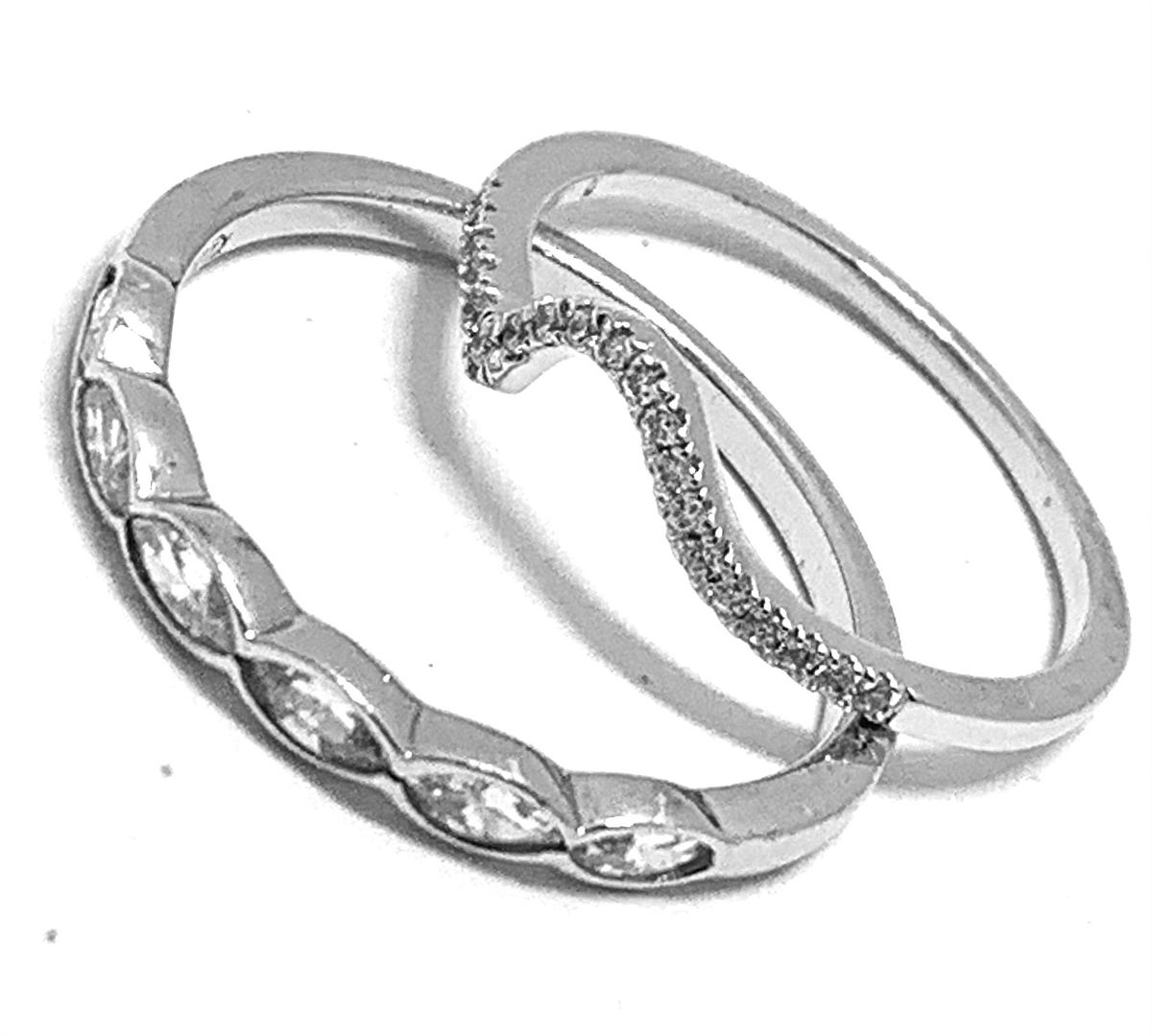 .925 Sterling Silver & 18k White Gold 0.50ctw Diamonique Diamond  Lot of 2 Rings