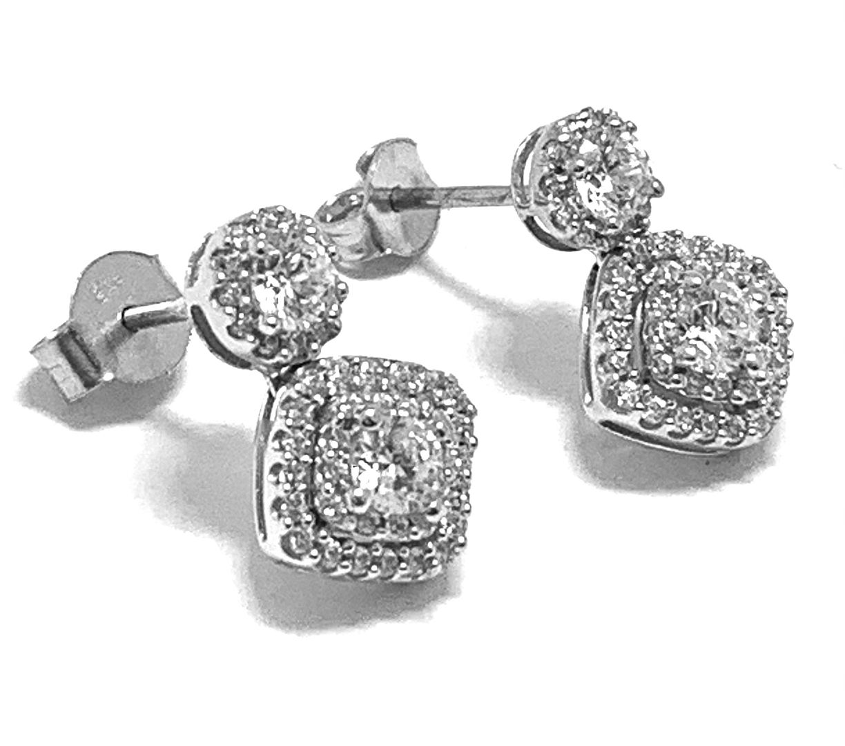 .925 Sterling Silver &18k White Gold 1.00ctw Diamonique Diamond Earrings