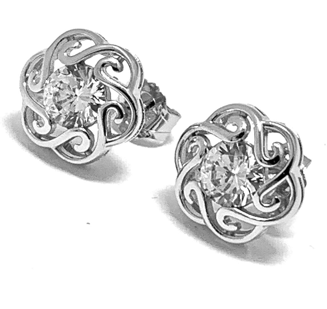 .925 Sterling Silver & 18k White Gold 1.00ctw Diamonique Diamond Stud Earrings
