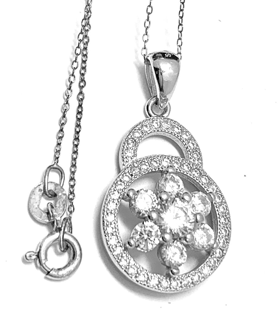 .925 Sterling Silver & 18k White Gold 2.00ctw Diamonique Diamond Necklace