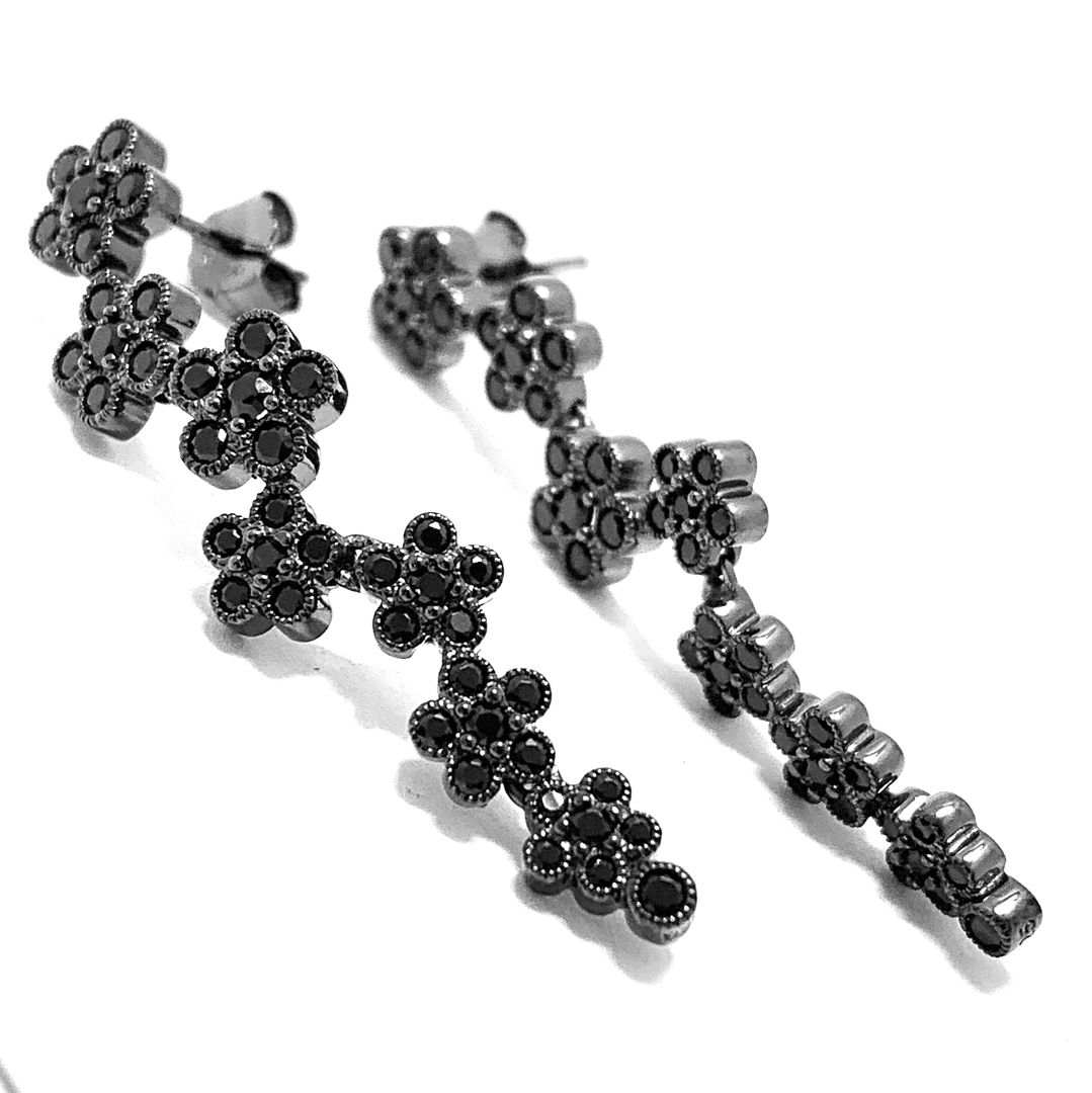 Spike Rhodium-Plated Sterling Silver Black Agate and Diamond Single Earring