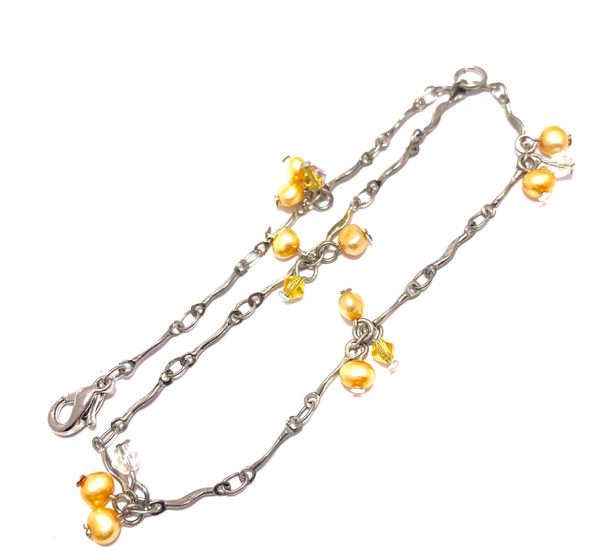 Anklet Bracelet 3mm Cream FreshWater Pearls & Mystic Topaz .925 Sterling Silver 9.75” Long