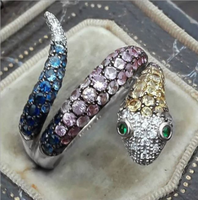 Designer Inspired 2.00ctw Multicolor Stones Snake Ring sz7
