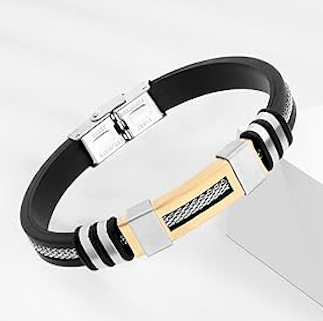 Designer Inspired 22.1 gram Mens Rubber & Stainless Steel Bracelet