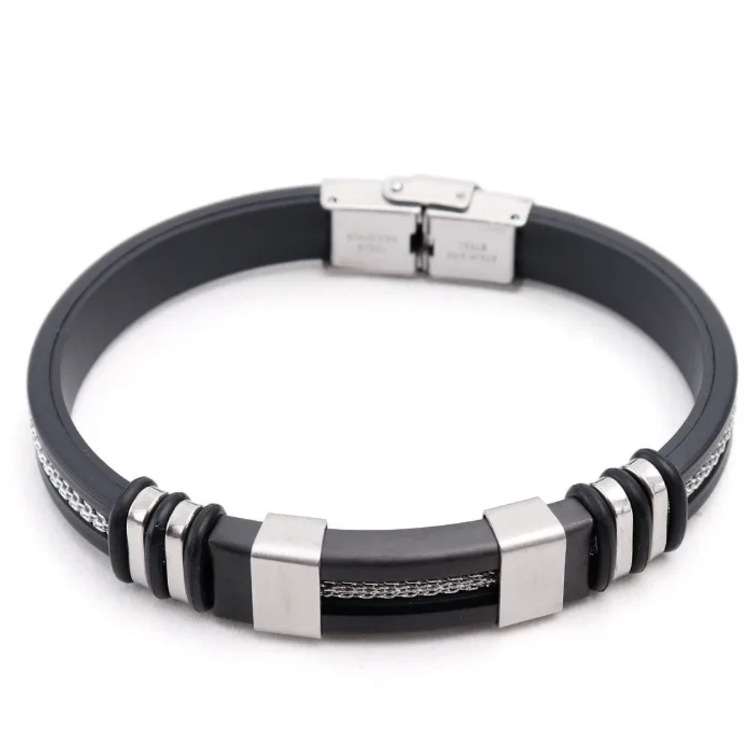 Designer Inspired 22.1 gram Mens Rubber & Stainless Steel Bracelet