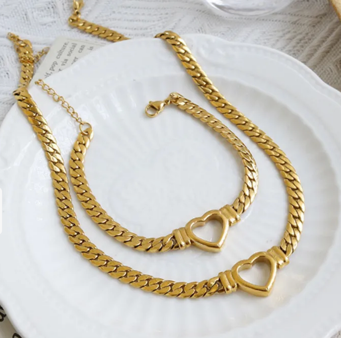 Designer Inspired 36.4 gram 18k Yellow Gold Overlay Ladies Necklace & Bracelet Set