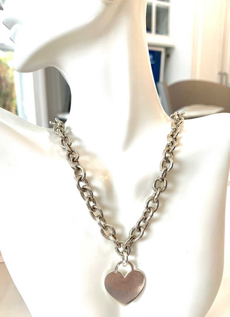 Designer Inspired 58.5 gram .925 Sterling Silver & 18K WG Large Heart Necklace