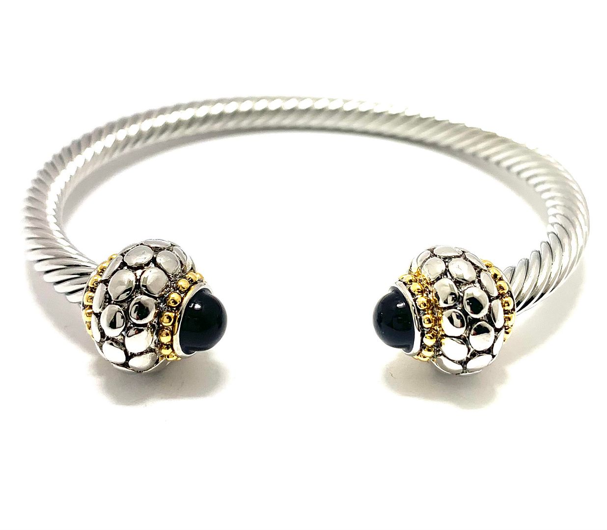 Inspired 18k Gold Overlay 3.00ctw Black Spinel Cable Bangle  Bracelet