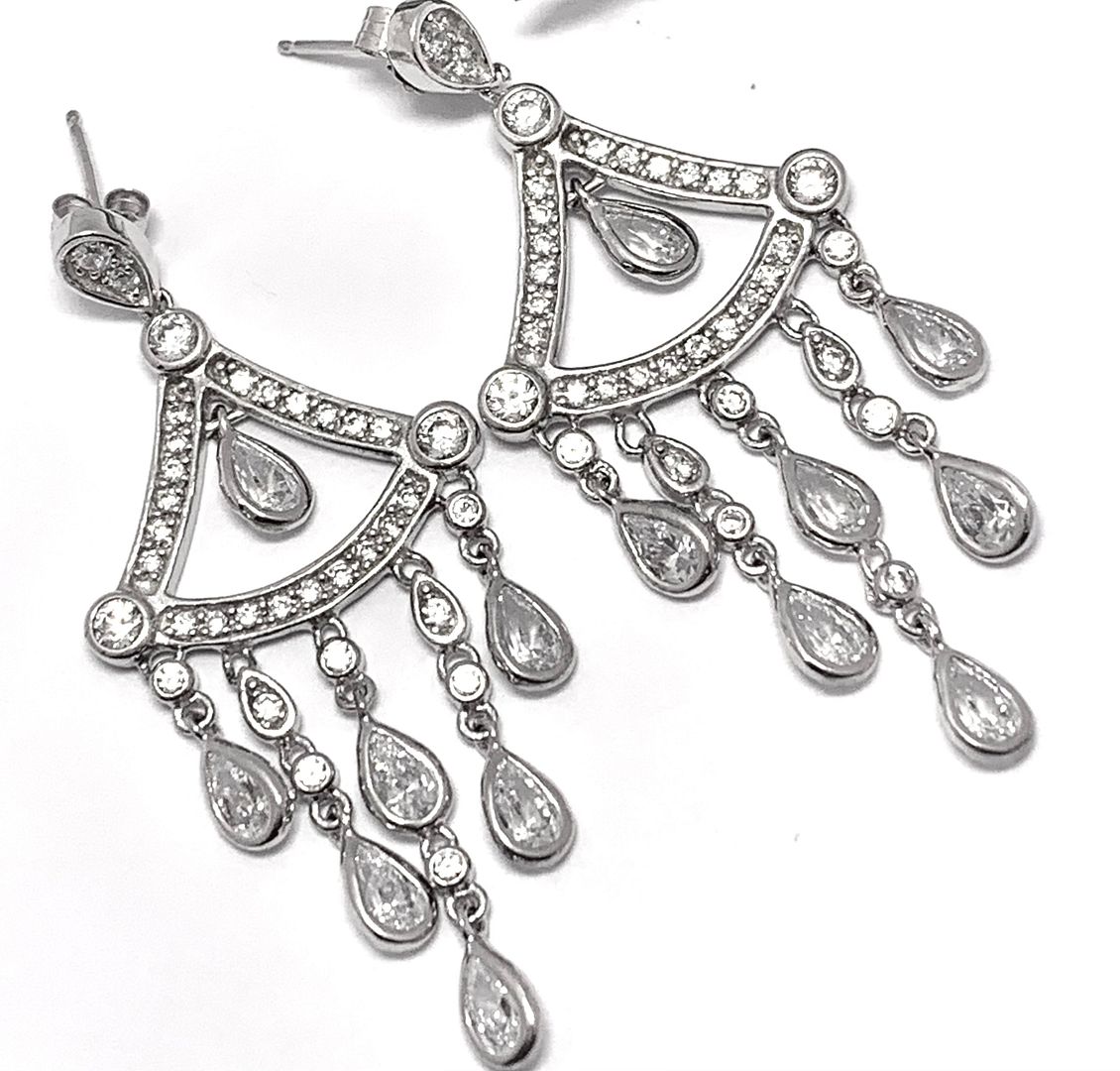 LASSAIRE .925 Sterling Silver & 18kWhite Gold 6.00ctw Diamonique Diamond Dangle  Earrings