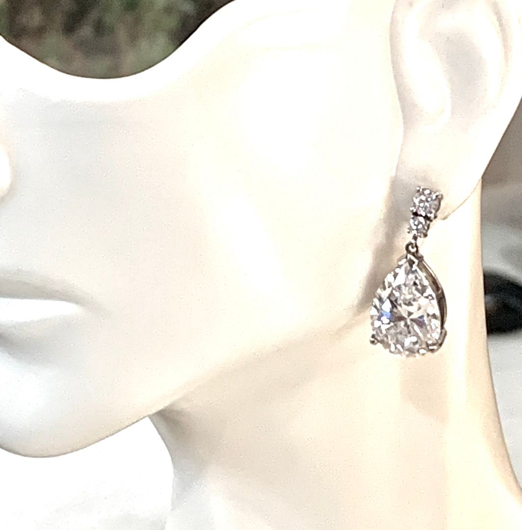 LASSAIRE .925 Sterling Silver 22.00ctw Simulated Diamond Large Dangle Earrings