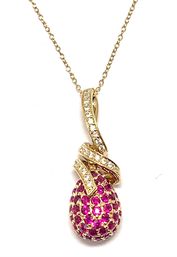LOUIS FERAUD 18k YG & .925 Sterling Silver  1.85ctw Ruby & Diamonique Diamond Necklace