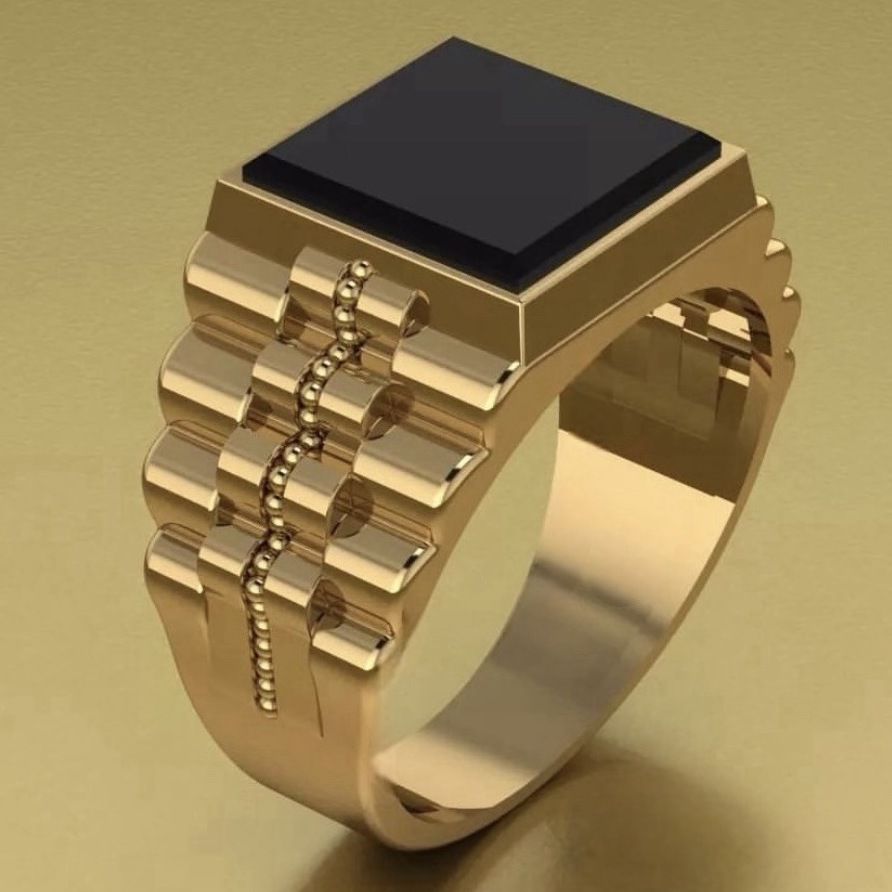 Rolex Design Black Onyx Mens Ring Size 10