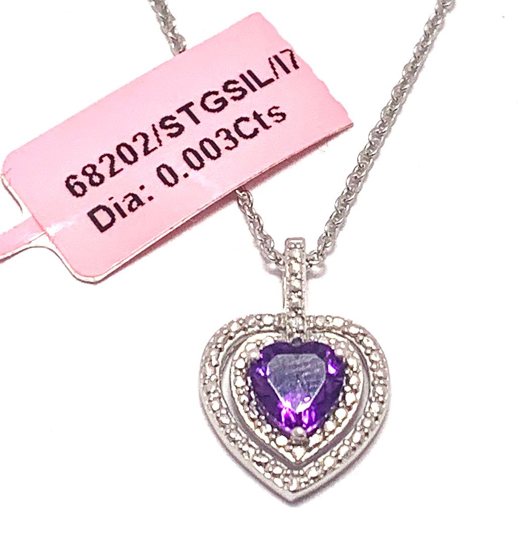 0.003ctw Genuine Diamonds & 1.25ct Genuine Amethyst Necklace