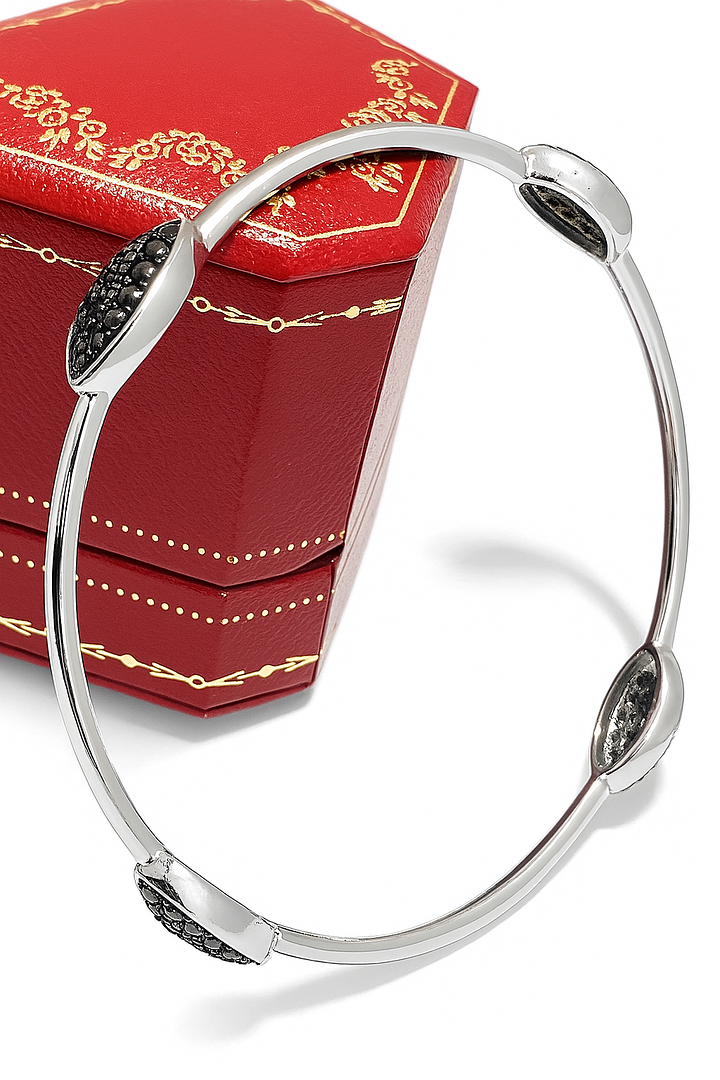 0.05ctw Genuine Black Diamond Bangle Bracelet in 18K Gold Overlay – Designer Inspired