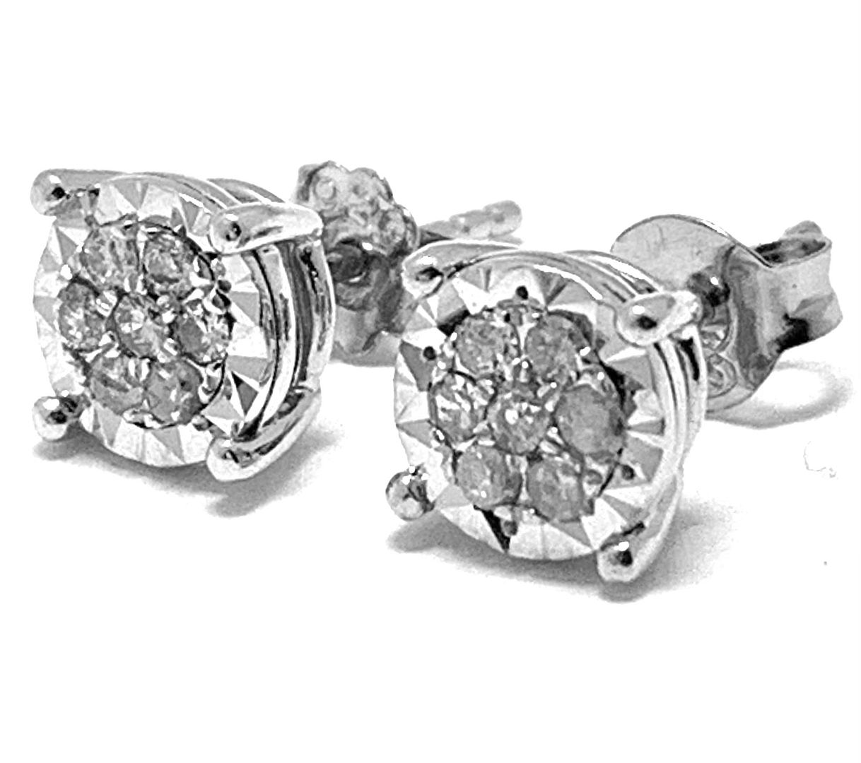 0.50ctw Genuine Diamond Stud Earrings 14k White Gold & .925 Sterling Silver.