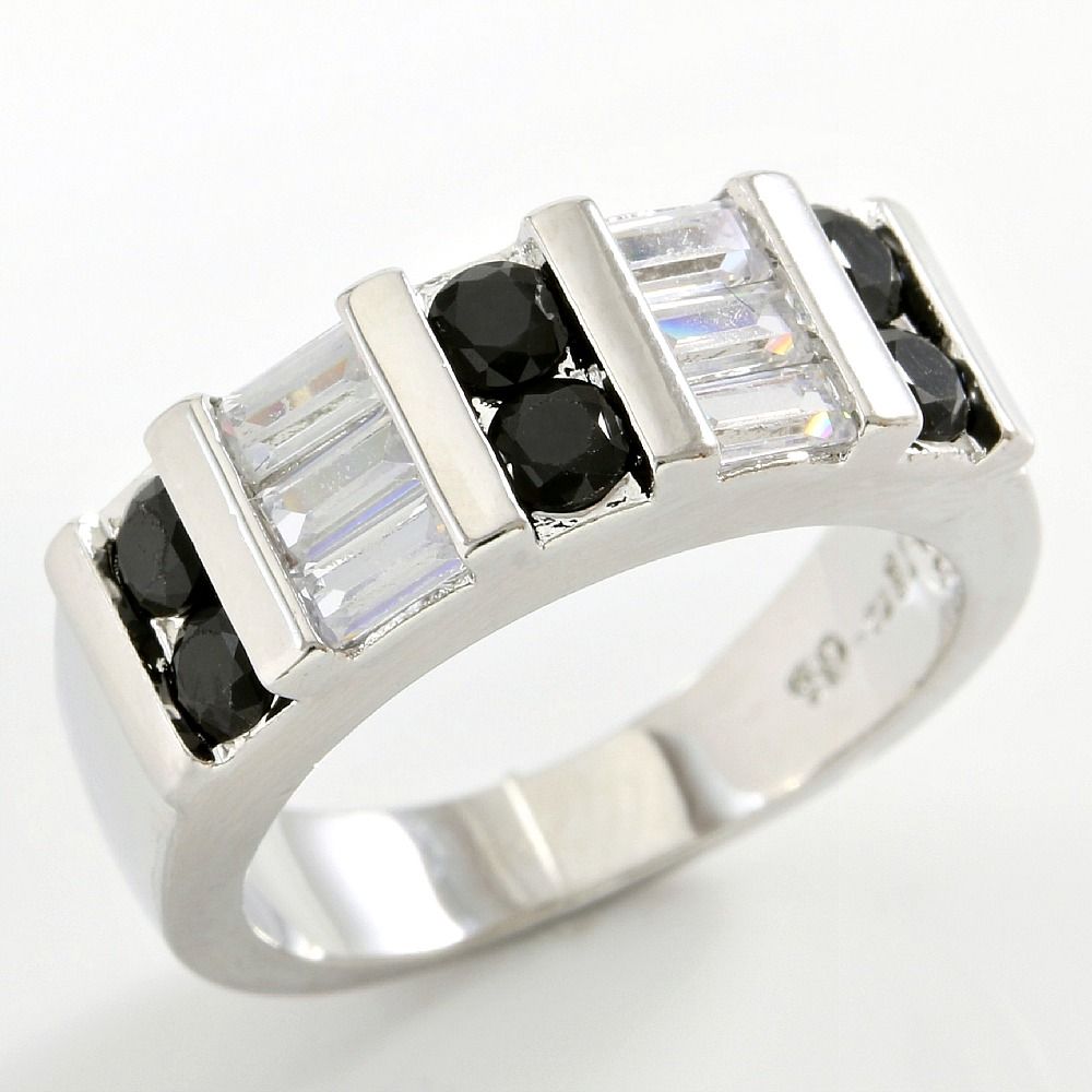 0.78CTW  Black & White Sapphire 18k White Gold Overlay Ring Sz 7 – 5.1g