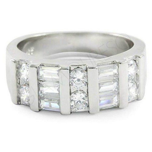 0.90CTW Diamonique Diamond Simulant Band Ring 3x 18K White Gold Overlay Sz 7 – 5.4g