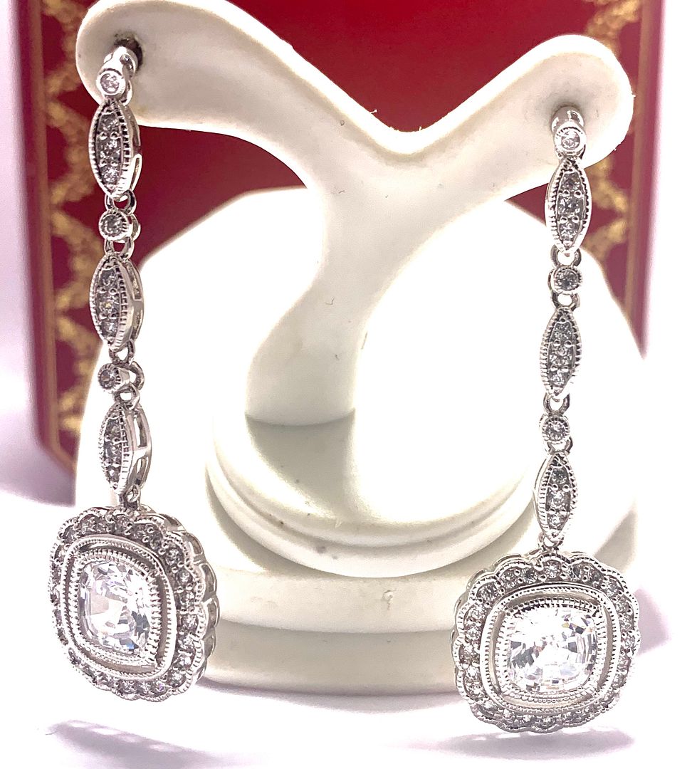10.00ctw Moissanite Dangle Earrings in 18k WG & .925 Sterling Silver