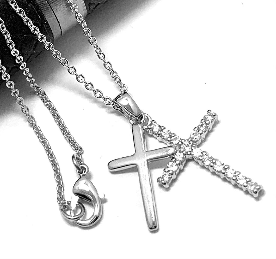 1.00ctw Diamonique Diamond Double Cross Necklace