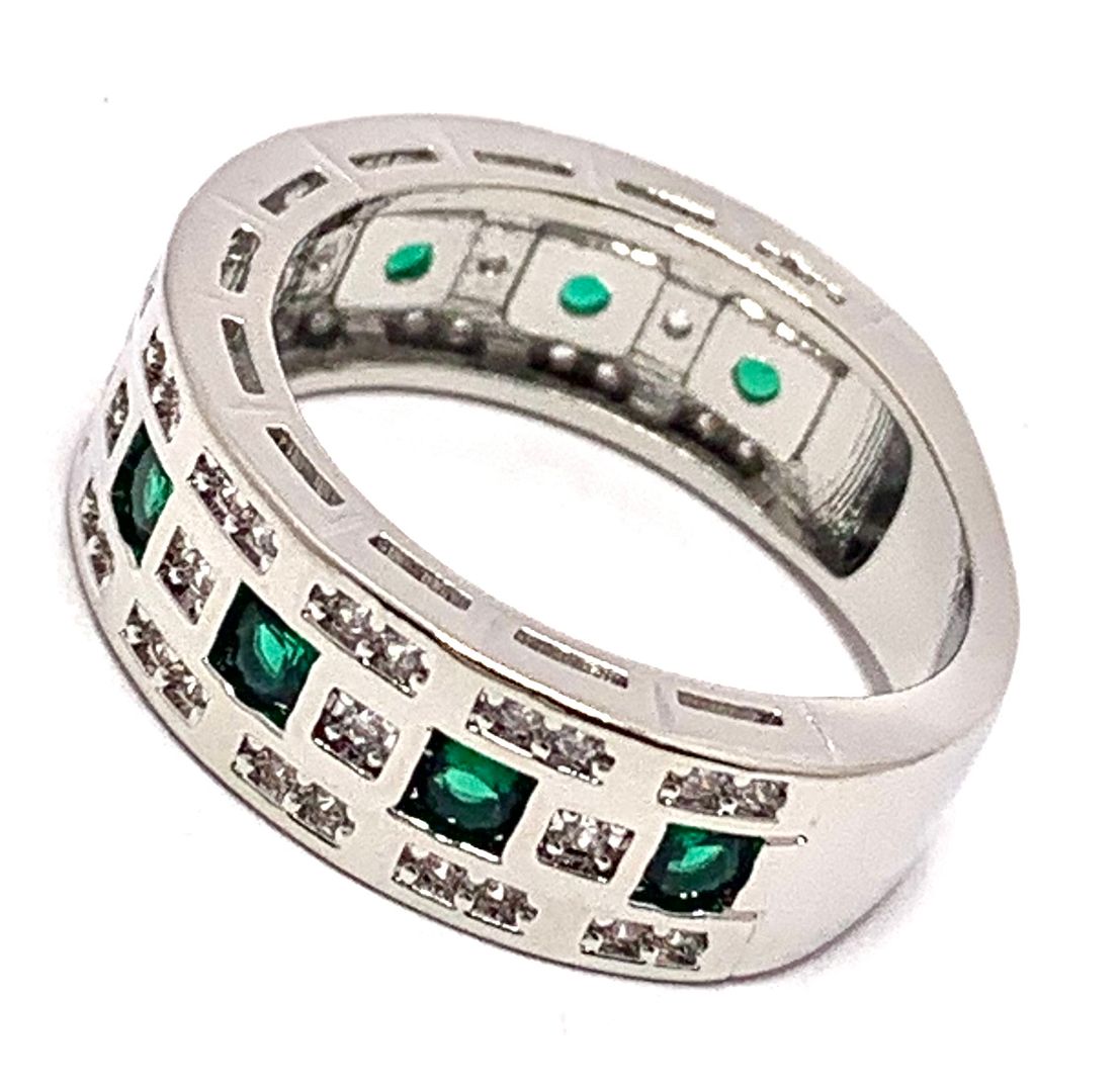 1.00ctw Emerald & Cubic Zirconia 18k White Gold Overlay Ring / Band