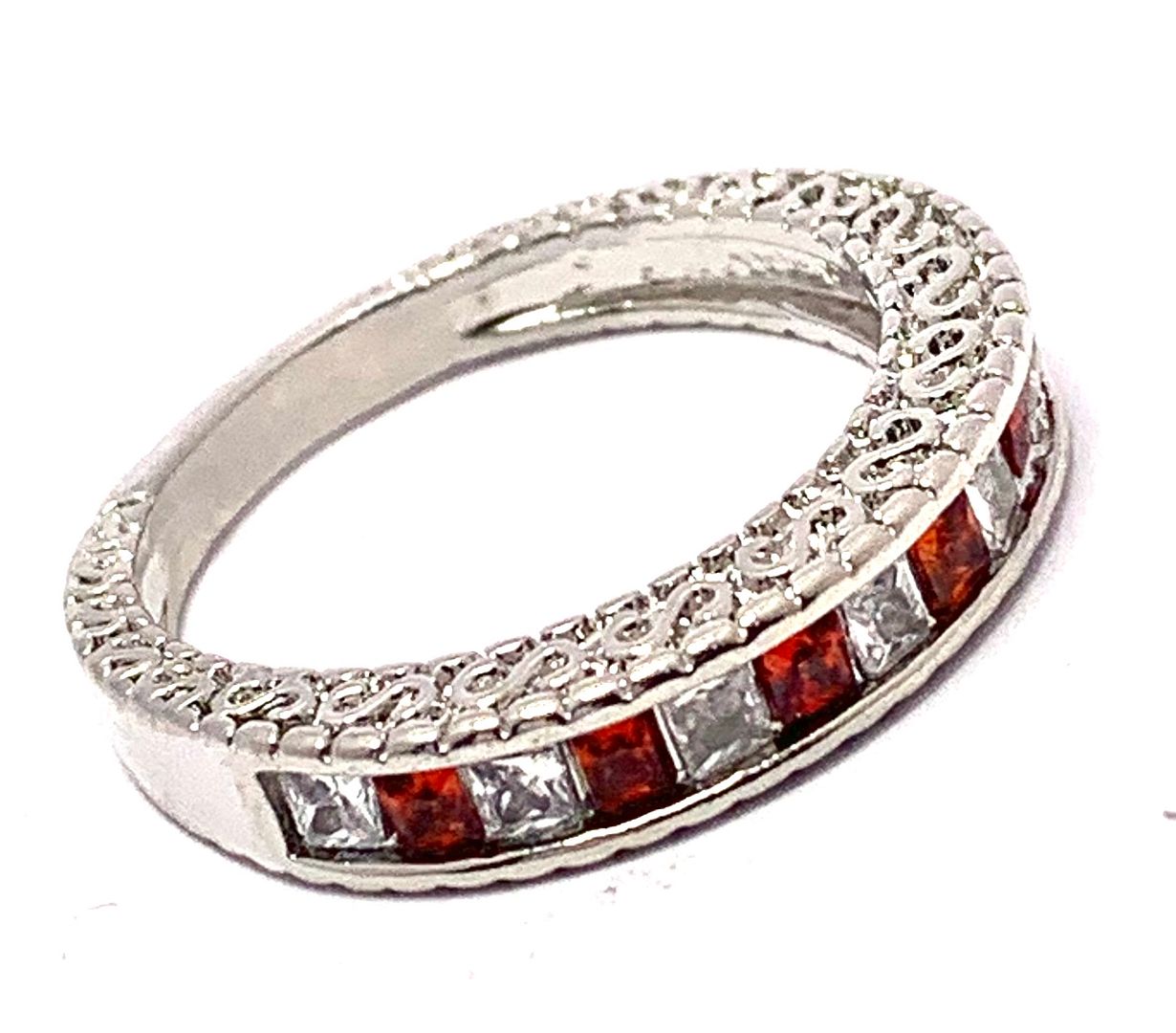 1.00ctw Garnet & Cubic Zirconia 18k White Gold Overlay Ring / Band