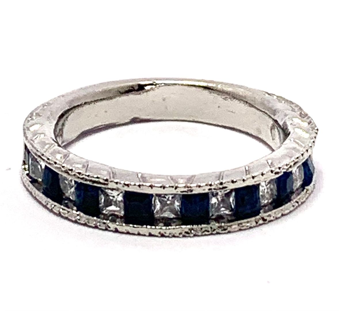 1.00ctw Sapphire & Cubic Zirconia 18k White Gold Overlay Ring / Band