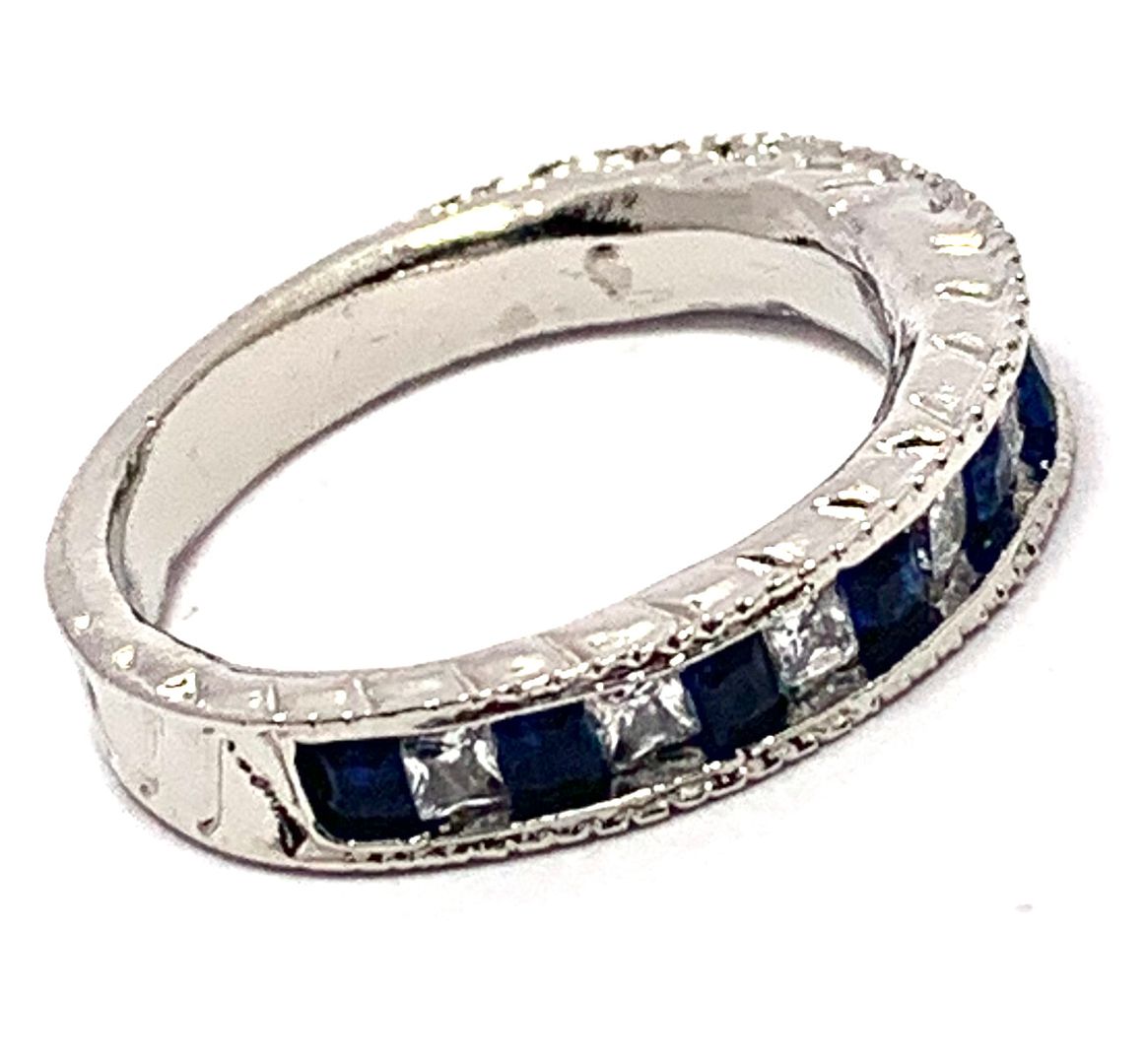 1.00ctw Sapphire & Cubic Zirconia 18k White Gold Overlay Ring / Band