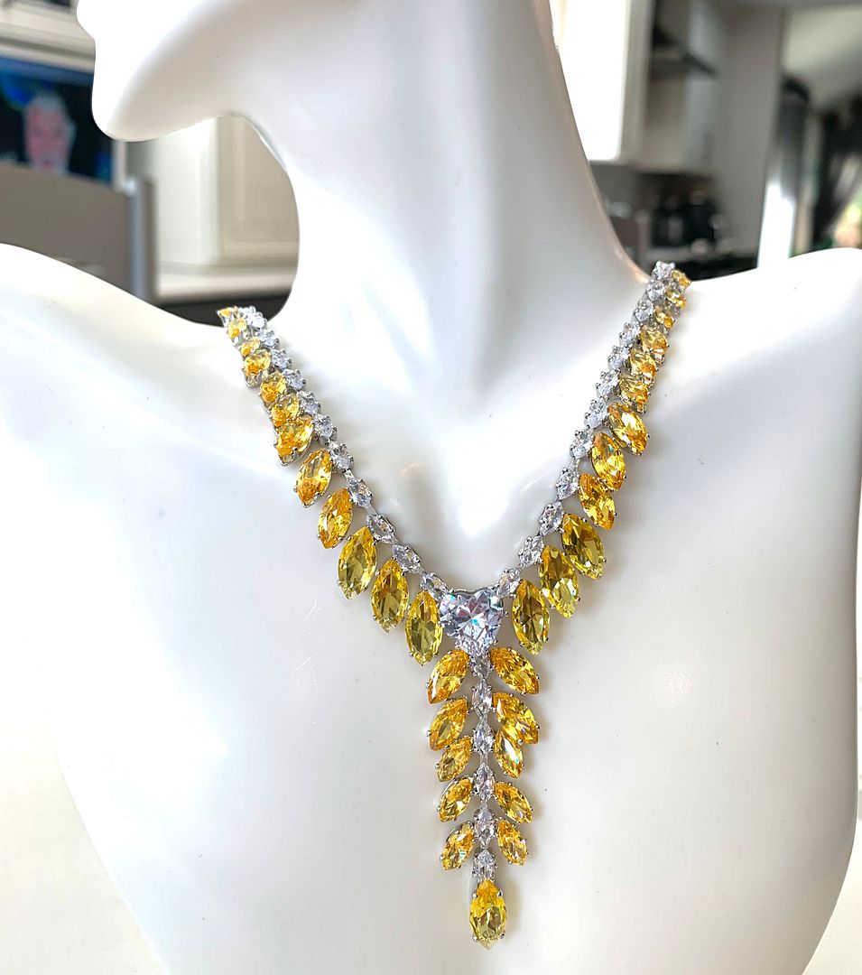 105.00ctw Citrine & CZ 18k White Gold Ovr Statement Necklace 18” Long