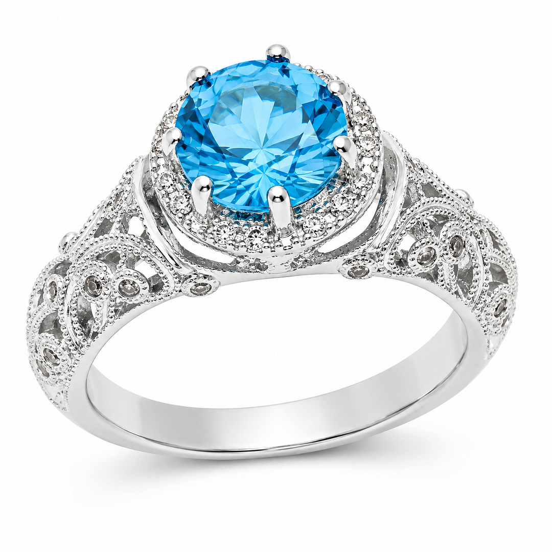 1.10ctw Swiss Blue Topaz & White Topaz Ring Size 8