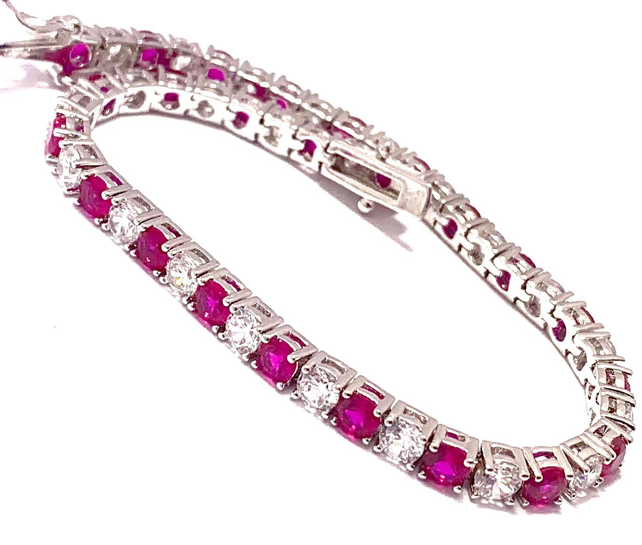 11.50ctw Ruby & Diamonique Diamond Tennis Bracelet in 18K Gold Overlay – Designer Inspired