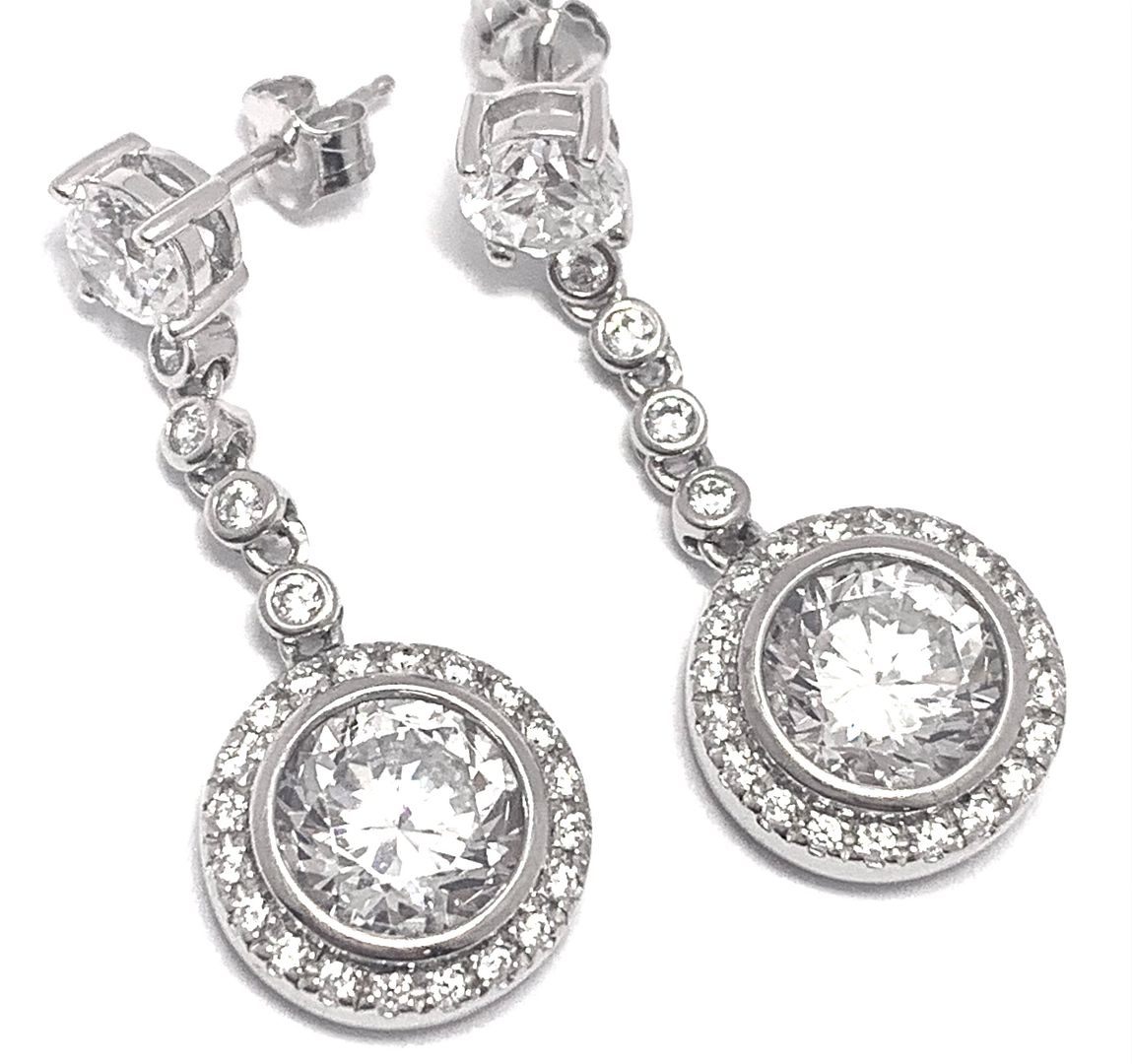 12.00ctw Moissanite Dangle Earrings in 18k WG & .925 Sterling Silver