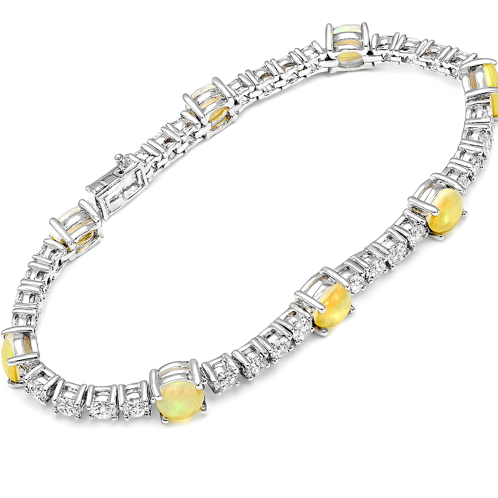 12.00ctw Opal & Diamonique Diamond Tennis Bracelet in 18K Gold Overlay – Designer Inspired