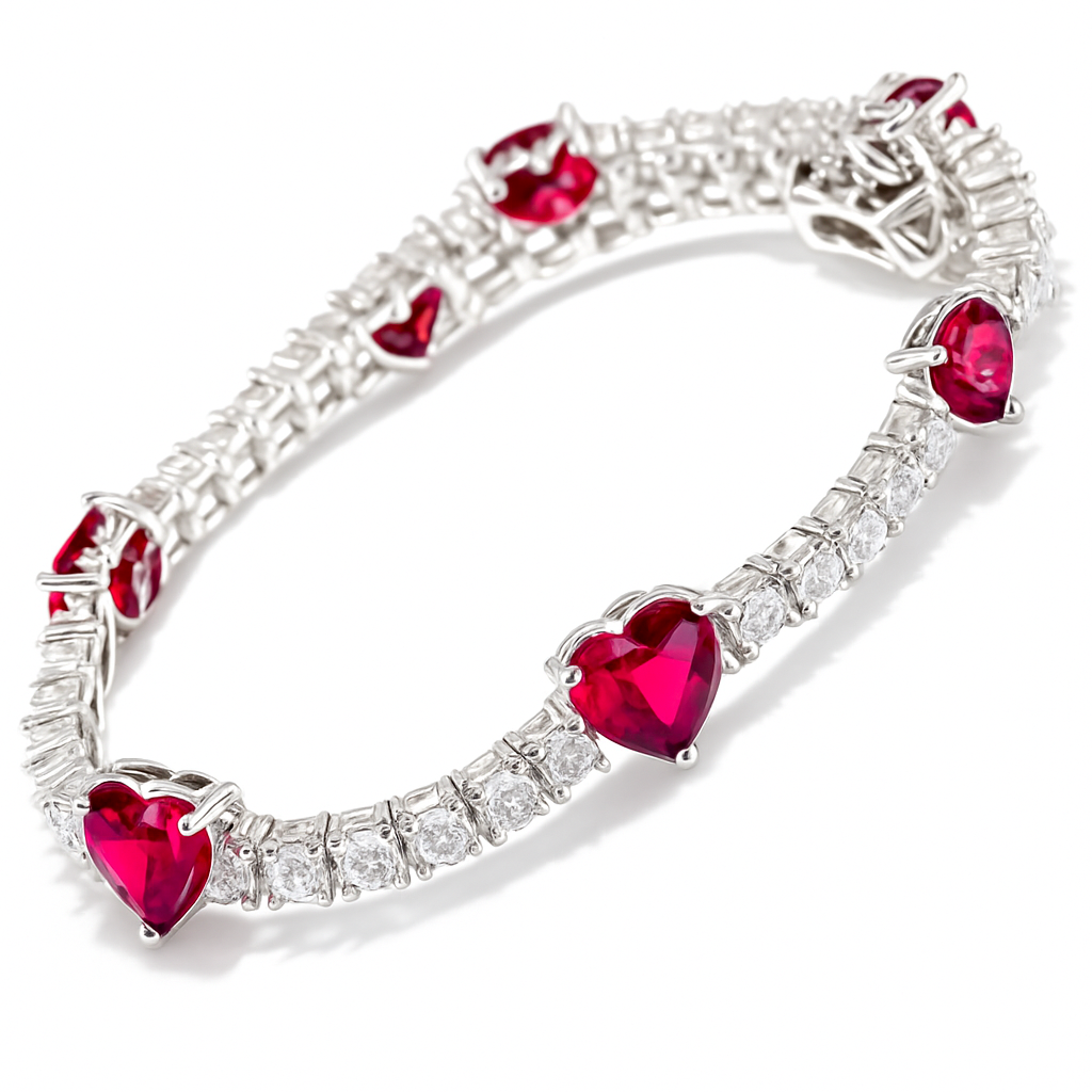 12.00ctw Ruby & Diamonique Diamond Tennis Bracelet in 18K Gold Overlay – Designer Inspired