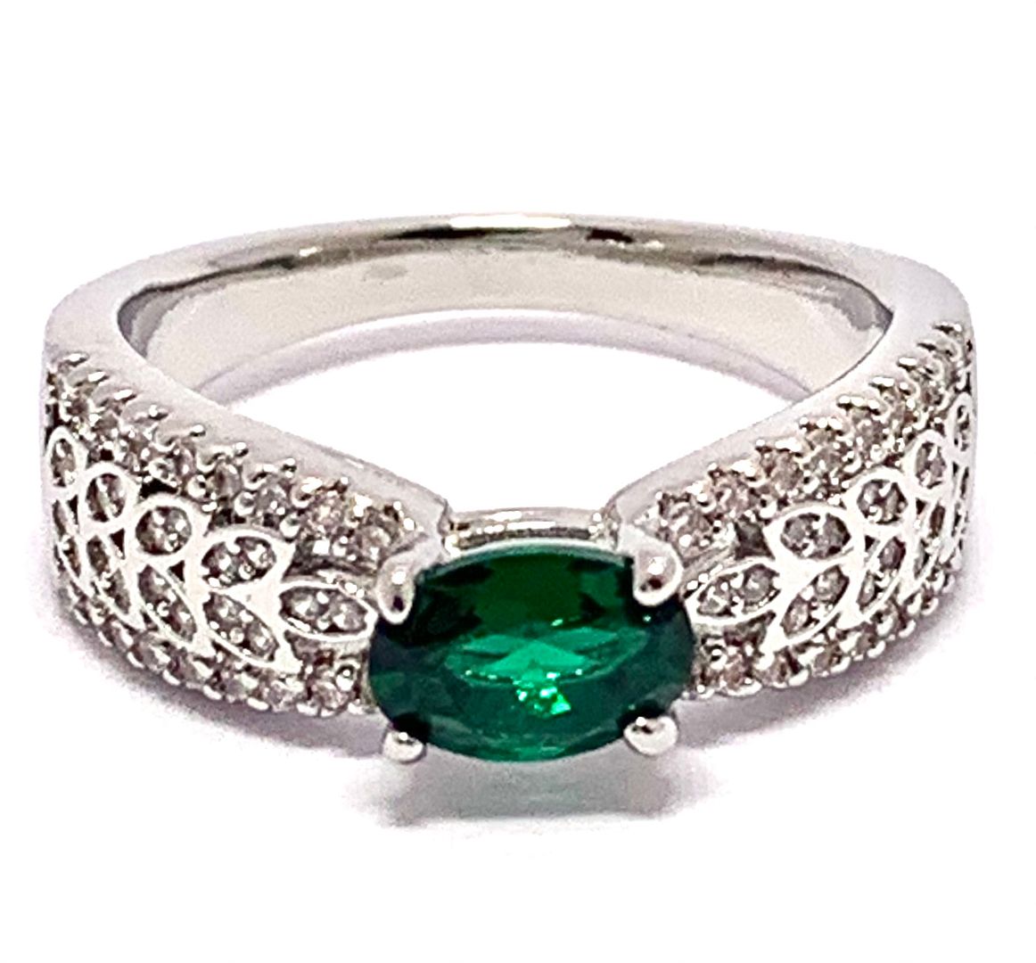 1.25ctw Emerald & Cubic Zirconia 18k White Gold Overlay Ring / Band