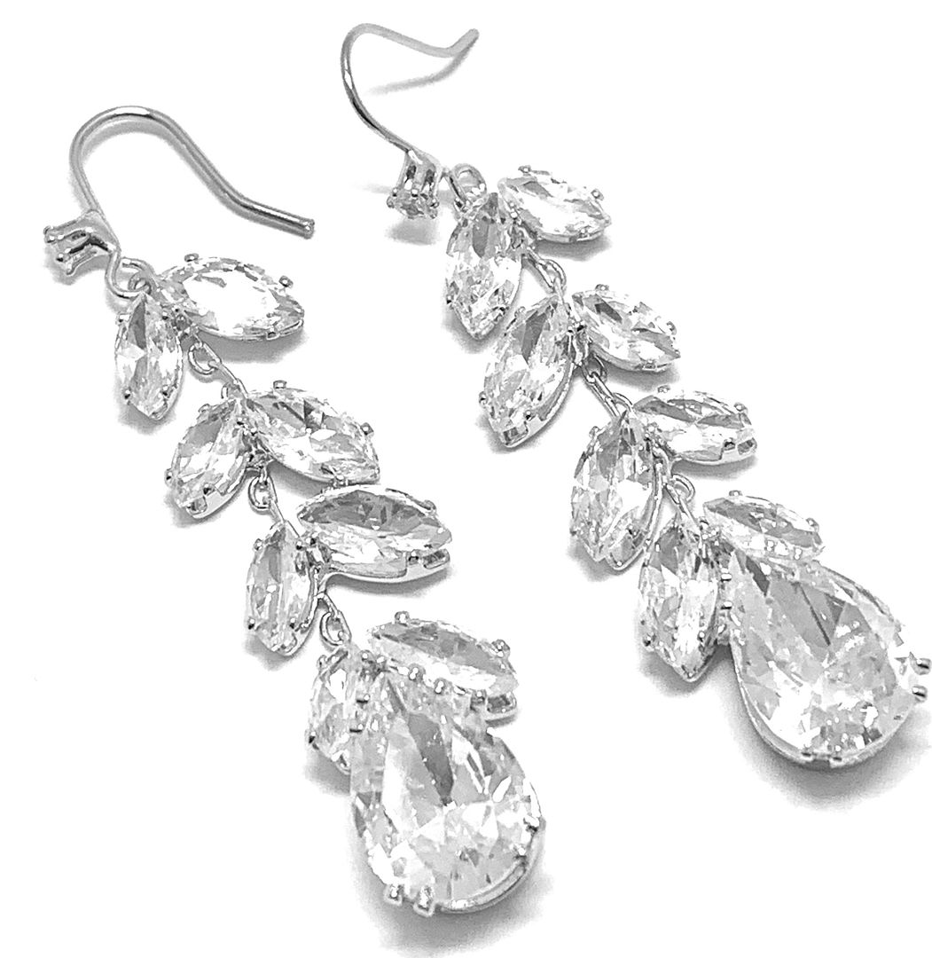 14.00ctw CZ 18k White Gold Overlay Long Dangle Earrings