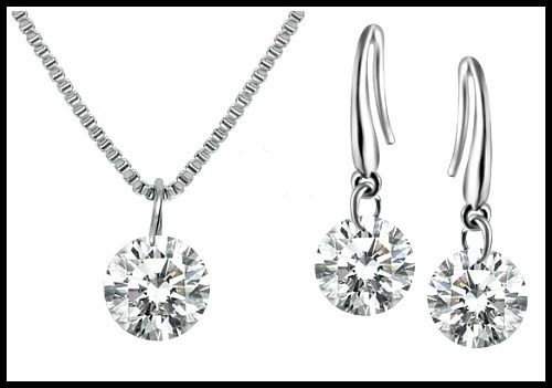 1.40ctw White Sapphire Set Of Necklace & Earrings