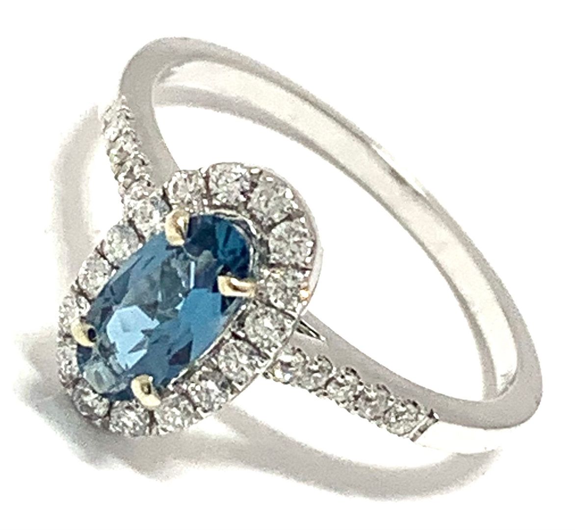 14K  White Gold 1.30ctw London Blue Topaz & Genuine Diamond Ring