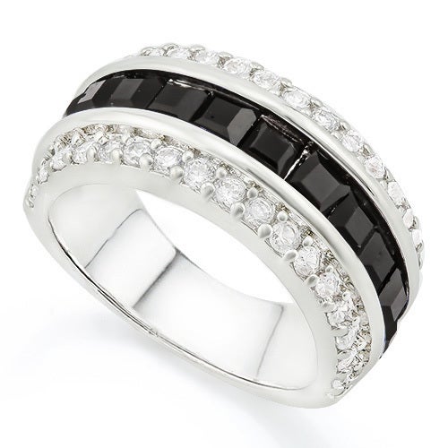 14k White Gold Overlay Black & White Sapphire Ring Size 7 Property Room
