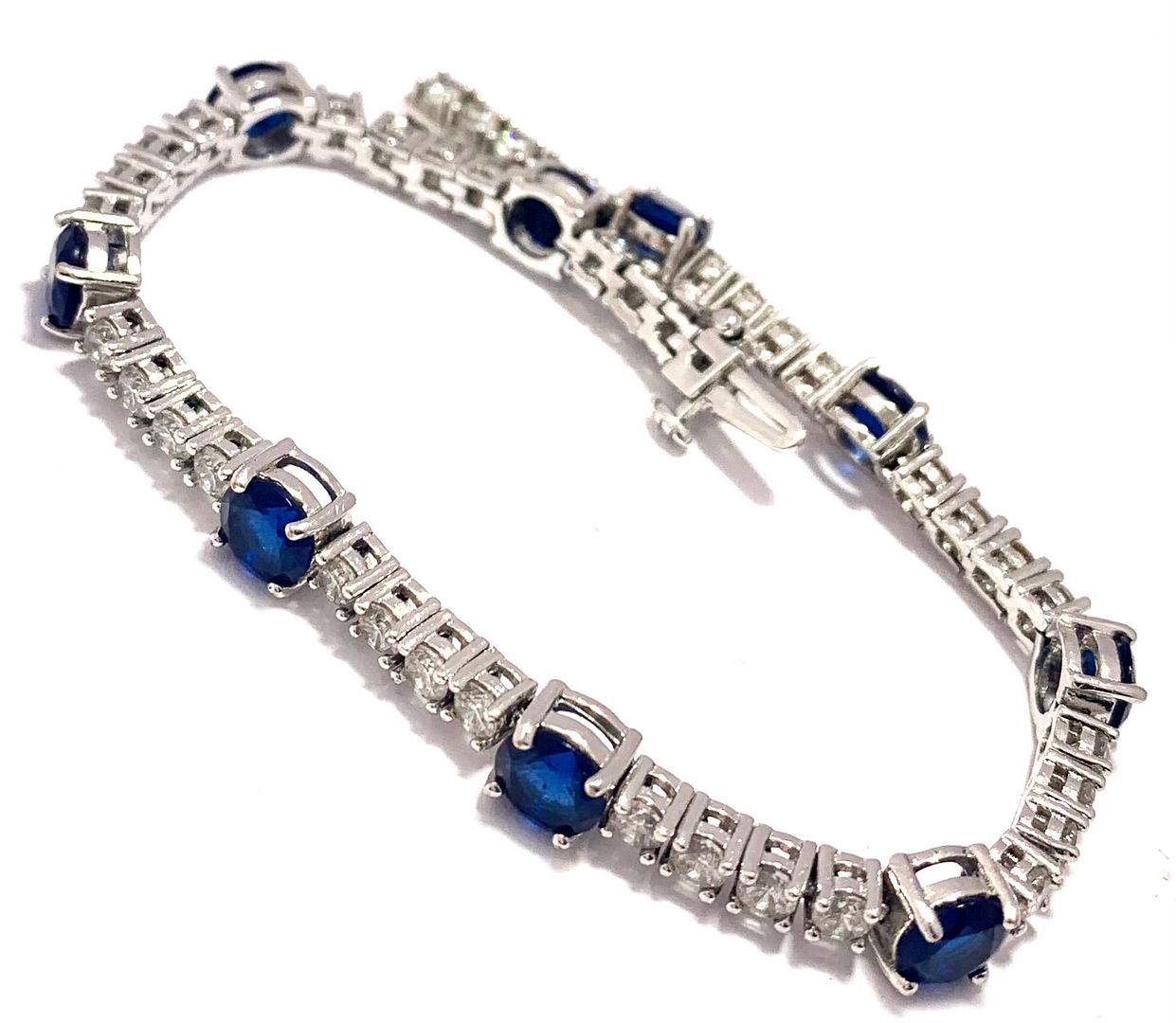 15.00ctw Sapphire & Diamonique Diamond Tennis Bracelet in 18K Gold Overlay – Designer Inspired