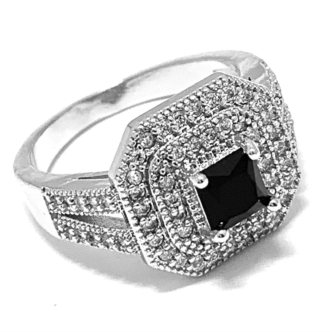 1.50ctw Black Spinel & Diamonique Diamond  Ring