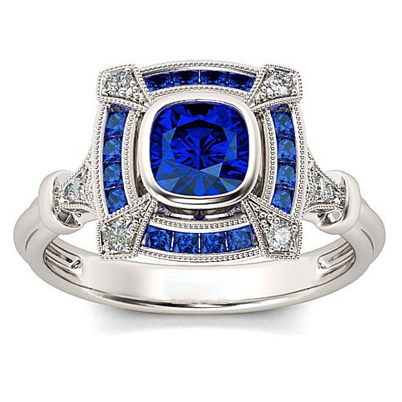1.50ctw Blue Sapphire 18k White Gold Overlay Ring Size 7