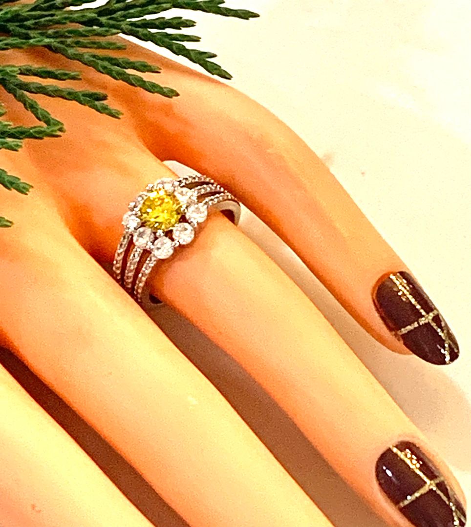 1.50ctw Vivid Yellow Topaz &  Diamonique Diamond Ring Size 7