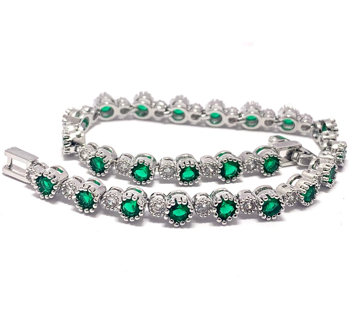 $159 Retail 5.75ctw Round Brilliant Emerald & Diamonique Diamond 7” Tennis Bracelet