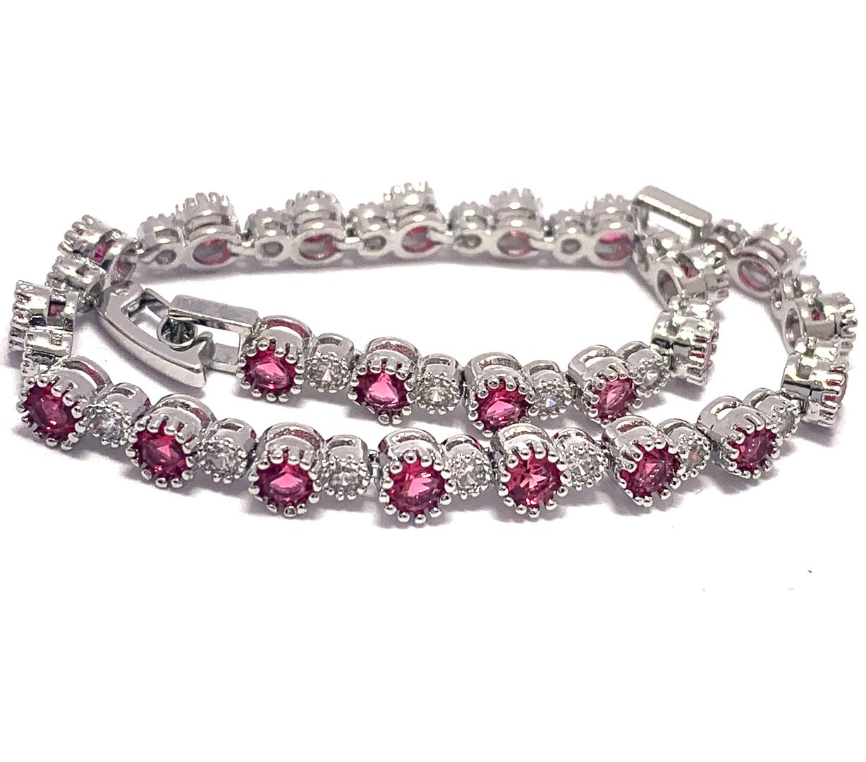 $159 Retail 5.75ctw Round Brilliant Ruby & Diamonique Diamond 7” Tennis Bracelet