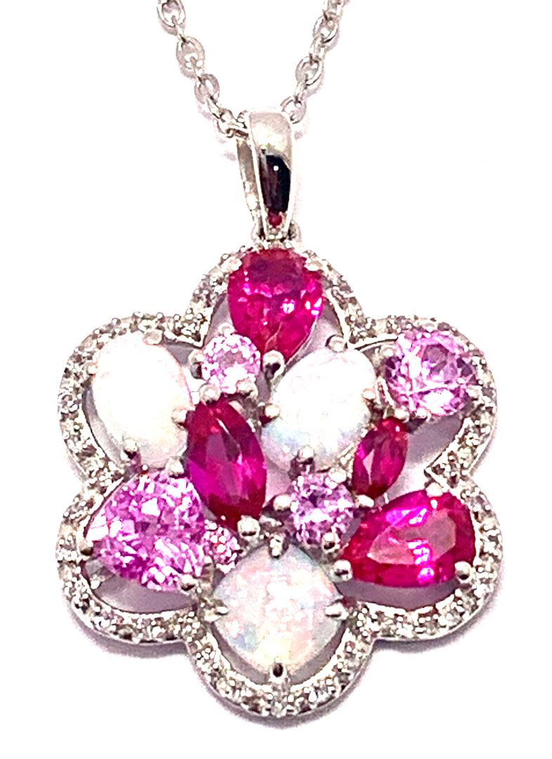 $173 COLORE SG Lorenzo 18K WG & .925 Sterling Silver 5.76ctw Multicolor Genuine Stones Necklace