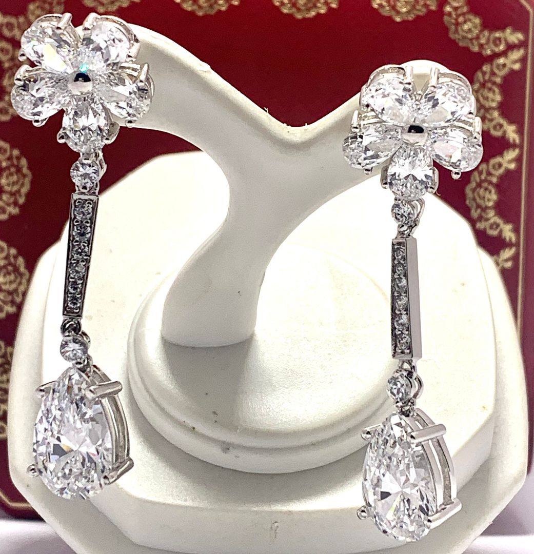 17.50ctw Moissanite Dangle Earrings in 18k WG & .925 Sterling Silver