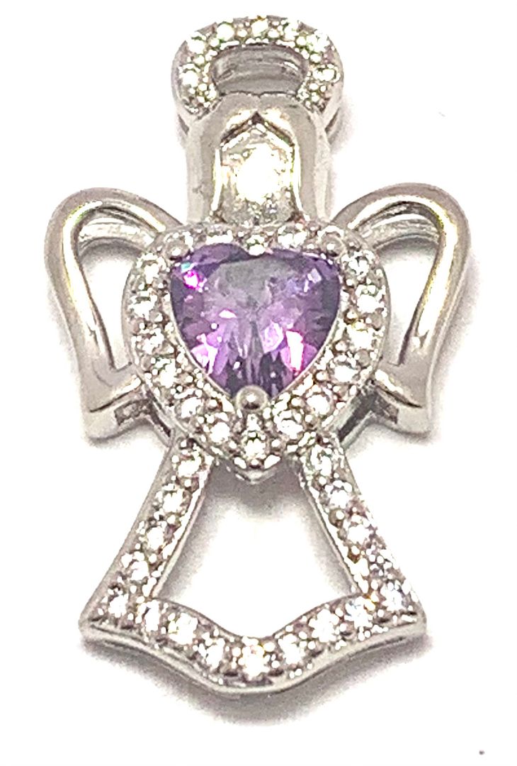 1.75ctw Amethyst & Diamonique Diamond Angel Pendant 18k White Gold Ovr